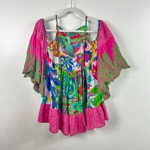 NEW Amtica Sartoria  Bright Floral Embroidered Cold Shoulder Blouse One Size